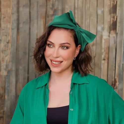 WantGor Bow Headbands for Women, Big Bowknot Hair Hoop Women Knotted Wide Turban Headbands Hair Band Bows (Green, Large)