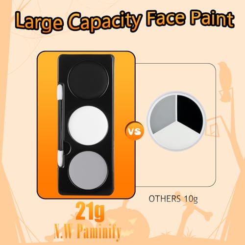 Black White Grey Face Paint Kit with Sponge & Brush for Halloween Cosplay