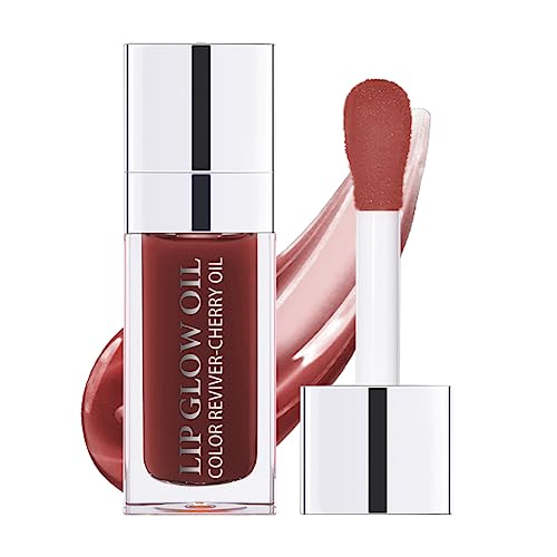 GECOMO Hydrating Lip Glow Oil, Moisturizing Lip Glow Oil, Nourishing Glossy Transparent Lip Oil, Plumping Lip Oil, Lip Balm, Non-sticky Tinted Toot Lip Balm for Lip Care (BROWN) 0.2 OZ