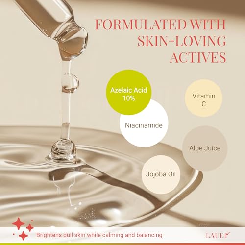 Azelaic Acid Face Serum 10% for Women ? Brightening & Clarifying Facial Serum with Niacinamide, Vitamin C, Hyaluronic Acid & Jojoba Oil ? Redness & Dark Spot Balancing, 1 fl oz