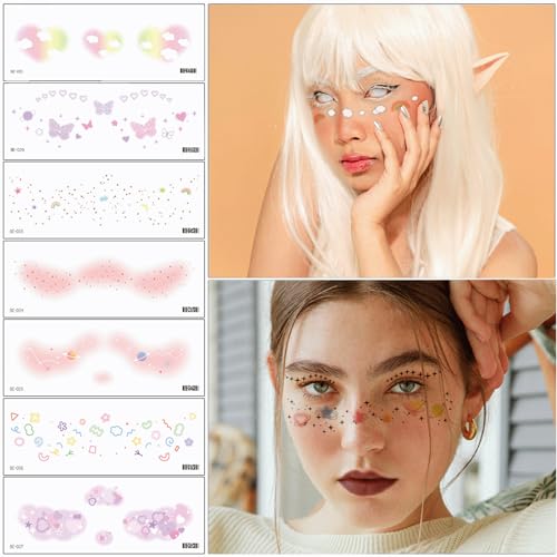 19Pcs Temporary Face Tattoos - Cute Designs for Festivals