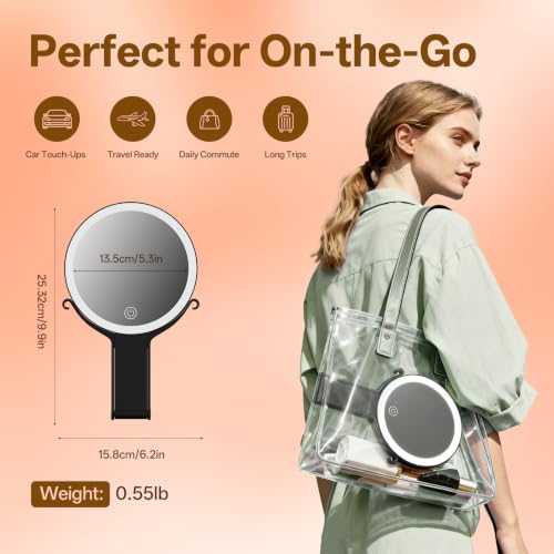 CC Mirrors 6-inch Travel Magnifying Makeup Mirror with Lights, 40X/1X, Black - Double Sided