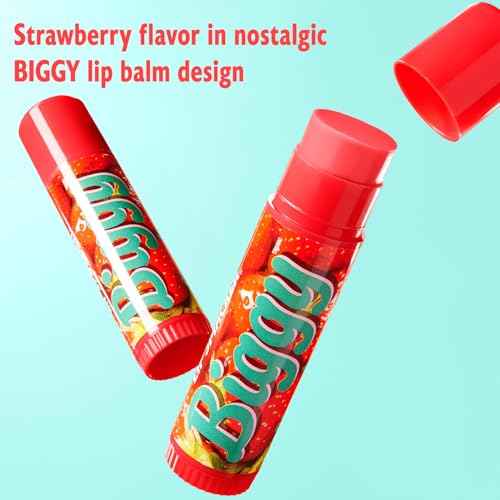 Lip Smacker Biggy Lip Balm, Nostalgic Flavor, Ultra-Moisturizing & Hydrating, Clear Glossy Finish, Fun & Collectible Gift for All Ages - Strawberry