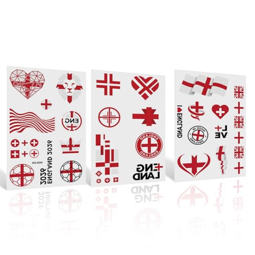 England Flag Temporary Tattoos - 37 Designs, Waterproof