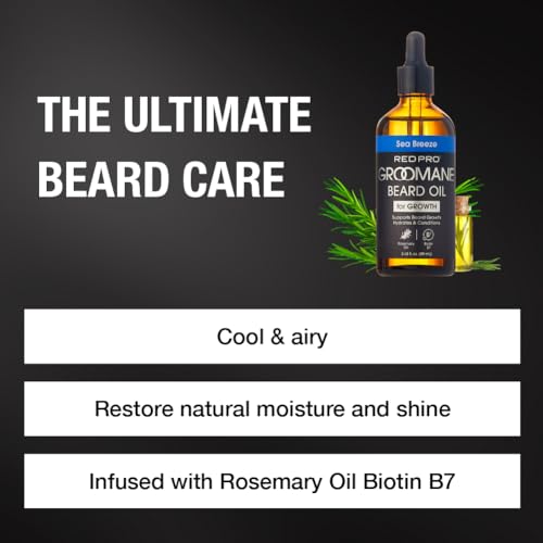 Red by Kiss Groomane Beard Oil, Rosemary Oil & Biotin, Promotes Full, Healthy Look Beard Strengthen Facial Hair, Reduces Breakage (3 fl.oz, Sea Breeze)