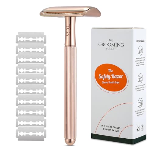 Single Blade Razor with 10 Double Edge Safety Razor Blades Refill, Metal Razor for Men Women, Zero Waste Reusable Eco-Friendly Razor for Close Smooth Shave - Gold