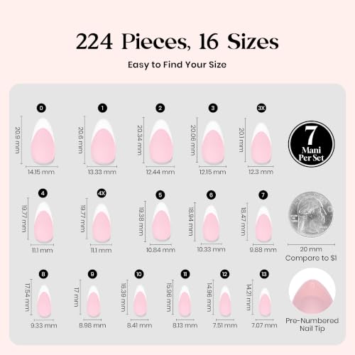 Beetles French Tip Press On Nails - Short Almond Pink Fake Nails (224 Pcs)