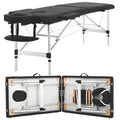 24" Black Portable Massage Bed - Foldable & Adjustable Aluminium Frame, 2 Fold Version