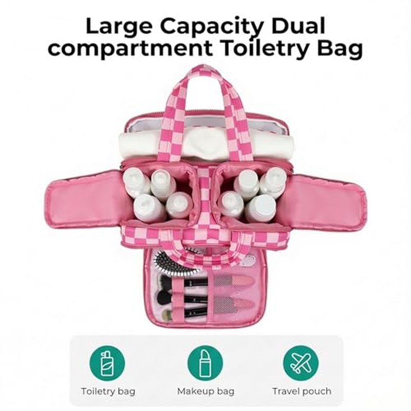 LETGO Large Travel Toiletry Bag for Women, Checkered