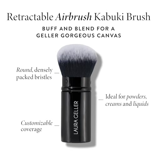 LAURA GELLER NEW YORK Spackle Makeup Primer, Hydrate + Retractable Airbrush Kabuki Brush + Quilted Makeup Bag with Brush Case, Burgandy