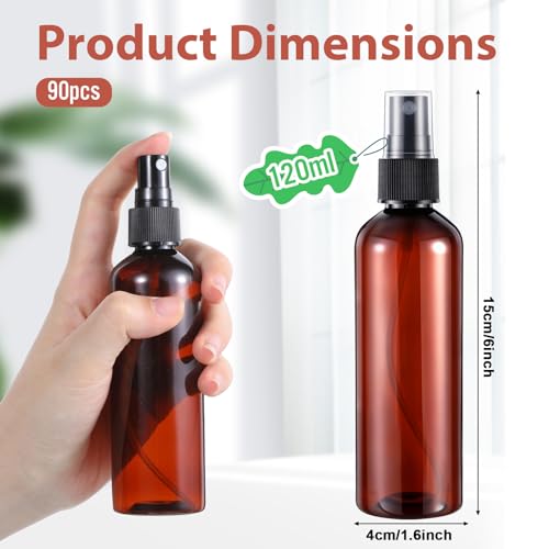 90 Pack 4 Oz Spray Bottle Mini Spray Bottles Plastic Amber Spray Bottles Portable Fine Mist Spray Bottle Refillable Perfume Bottle Empty for Plants, Cleaning, Misting and Skin Care