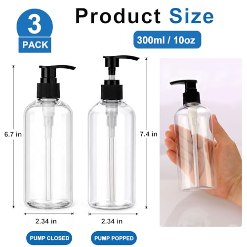 3 Pack 10oz Pump Bottles | Clear Refillable Dispensers