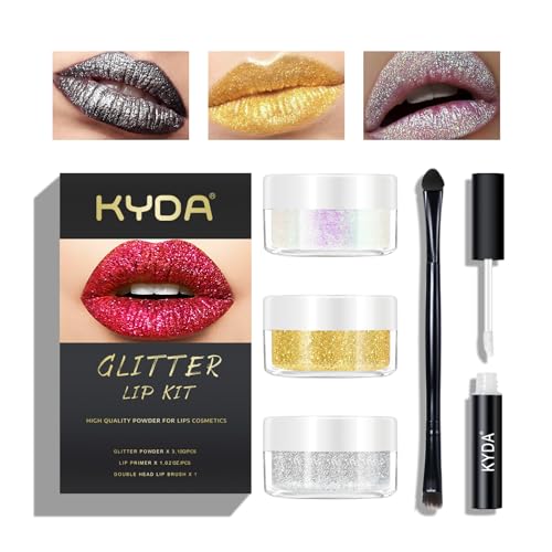 KYDA Glitter Lip Kit - 3 Colors Diamond Metallic Powder