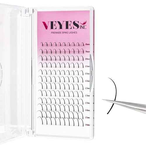 VEYES INC Spikes Lash Extensions, Premium Eyelashes Tray, Professional Supplies for Lash Techs 0.07CC Curl 8-16mm Mixed Length Matte Black