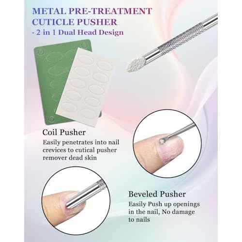 Loop Cuticle Pusher, Pre-treatment Cuticle Pusher, Stainless Steel Round Cuticle Pusher with 100#/240# Grit Nail Files and 1p Storage Bags, For Salon & Home Use