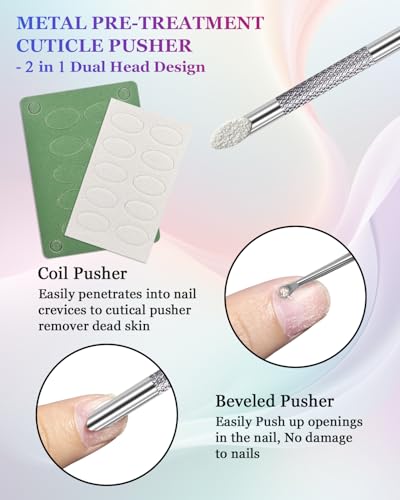 Stainless Steel Dual-Ended Cuticle Pusher Tool with Grit Nail Files & Bag