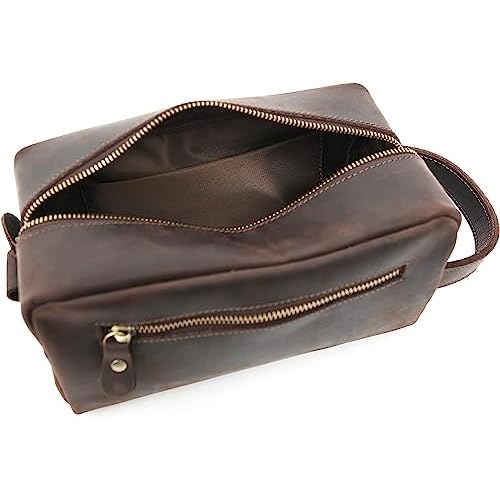 Leather Toiletry Bag for Men Travel Shaving Dopp Kit-Large Cosmetic Bags Toiletries Bathroom Organizer