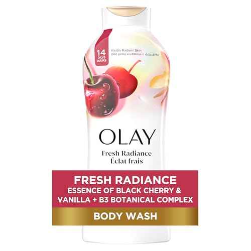 Olay Body Wash for Women, Fresh Radiance, Refreshing & Renewing, Made with Plant Based Cleansers, B3 Botanical Complex, For All Skin Types, Black Cherry & Vanilla Scent, 22 fl oz
