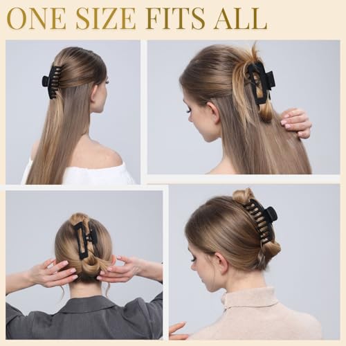 Large Black Hair Clips for Women - 8 Pack Matte Claw Clips