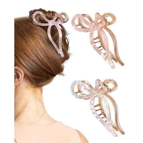 WELROG 2 Pack Metal Bow Claw Clips - Non-Slip Hair Claw Clips for Women,Elegant Large Hair Clip for Thin and Thick Hair (Gold)