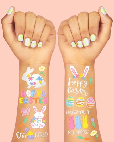 Easter Temporary Tattoos - 48 Glitter Styles for Kids
