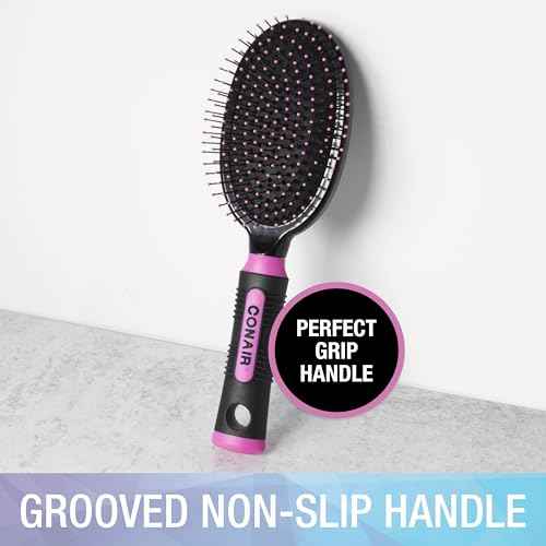 Conair Salon Results Hairbrush - Men and Women - Detangling Hair brush - ideal for curly or straight styles - features wire bristles and cushion Base - Pink/Black