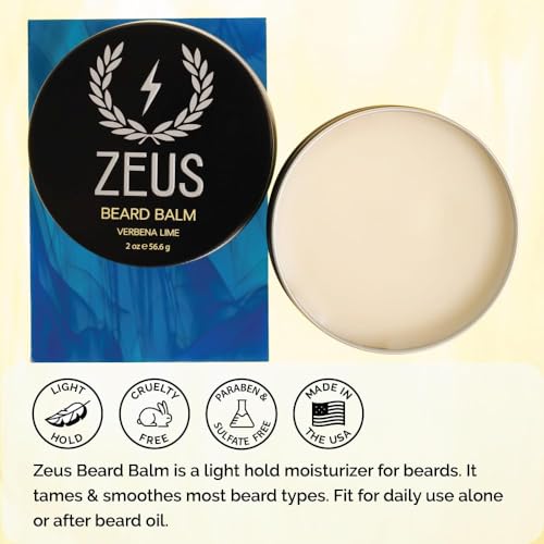 ZEUS Beard Balm, Natural Beeswax & Shea Butter Balm, Softening Conditioner for Facial Hair ? MADE IN USA (Sandalwood) 2 oz.