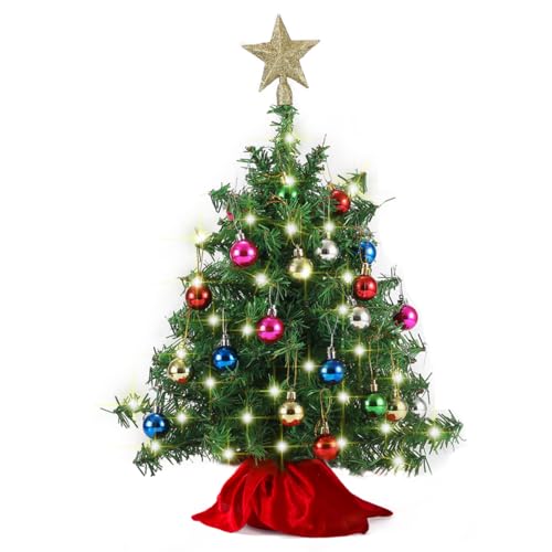 Joiedomi 24" Mini Christmas Tree Tabletop Set with Clear LED Lights, Artificial Mini Christmas Tree with Star Treetop and Ornaments, Best DIY Christmas Decorations (Storage Bag Included)