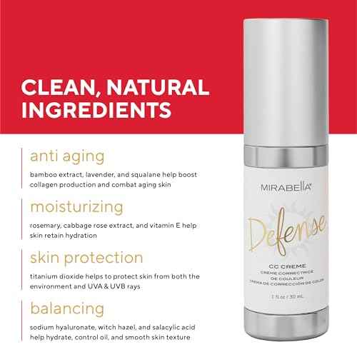 Mirabella Defense CC Creme Full Coverage Foundation with SPF 20, CC Cream Foundation with Sunscreen & Hyaluronic Acid, Oil Control with Salicylic Acid - Light