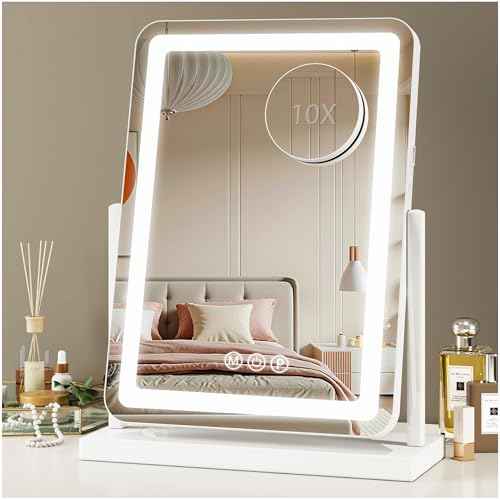 Vanity Mirror with Lights, 18"x13" Hollywood Lighted Makeup Mirror for Tabletop & Bedroom 3 Color Lighting Modes Smart Touch Control 360¡Æ Rotation Detachable