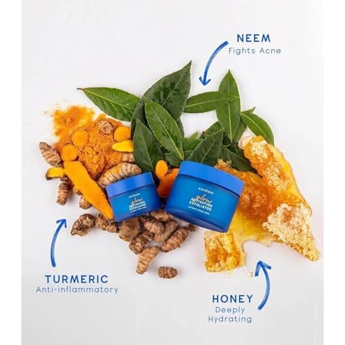 AAVRANI Glow Activating Exfoliator ? Stain-Free Turmeric Face Mask with Aloe, JoJoba, Shea, Lavender and Neem ? Exfoliating Clay Mask for Acne, Dark Spots, and Deep Pore Cleansing, 1.7 Fl Oz (New)