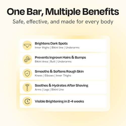 Gleamin Glow Body Bar - Turmeric and Kojic Acid Soap with Vitamin C for Visible Brightening & Smooth Texture - Helps Fade the Look of Dark Spots & Prevent Ingrowns - Vegan - 100g