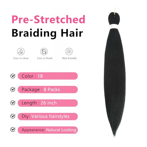 Pre-Stretched Braiding Hair 26 Inch 8 Pack Yaki Crochet
