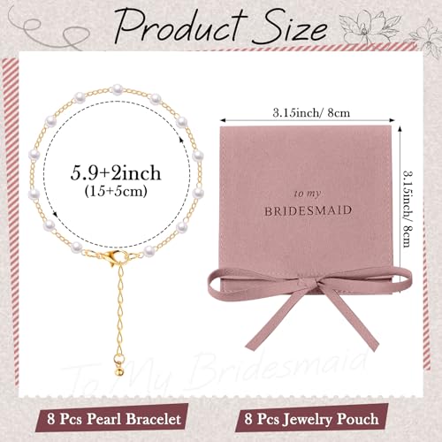 Quelay 16 Pcs Pearl Bracelet & Jewelry Bag Set for Bridesmaids