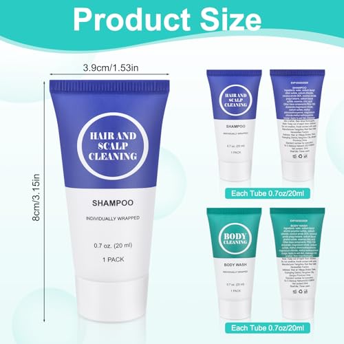 Travel Size Shampoo and Body Wash Set, Small Trial Hair Shampoo Sample Shower Gel Kit Mini Toiletries Amenities Set for Men and Women, Cleansing for Hotel/Vacation/Homeless 0.7 oz/20 ml (100 Pack)
