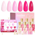 Beetles Pink Gel Polish Set - Pinks Escape 15ML/0.51Fl Oz, 6 Colors Hema Free Pink Gel Nail Polish Set, Same Color Same Bottle, Valentines Nails, Long Lasting Soak Off UV LED Nail Lamp Gifts for Her