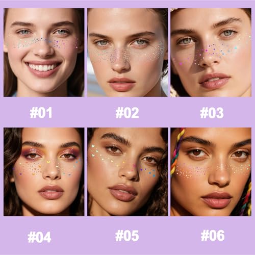 Yosca Glitter Freckles Face Tattoo - 6Pc Holographic Temporary Makeup