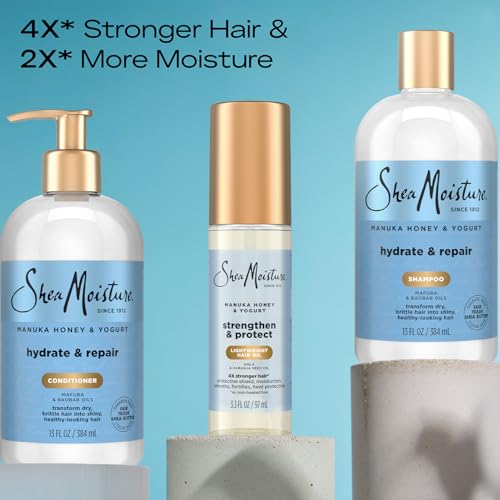 SheaMoisture Shampoo & Conditioner, Manuka Honey & Yogurt Hydrate & Repair + Strengthen & Protect Lightweight Hair Oil for Dry, Damaged Hair
