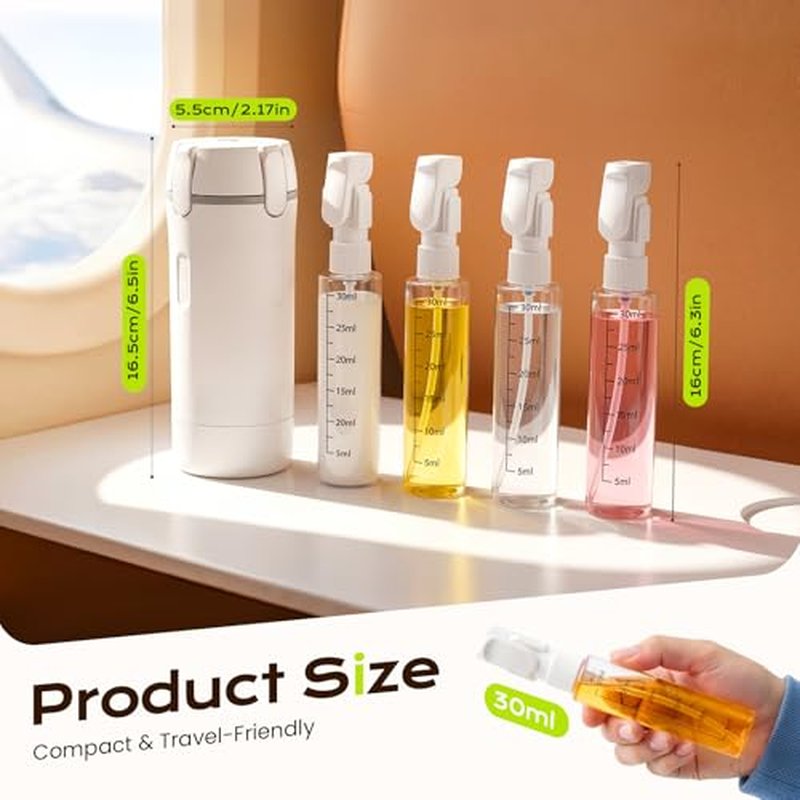 4-in-1 Travel Dispenser Bottle, Leak-Proof Refillable Toiletry Container