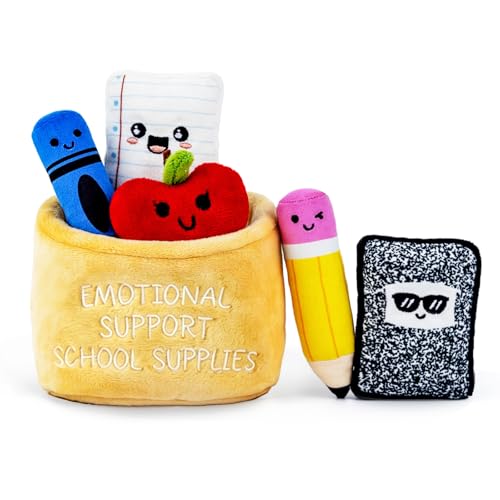6-Piece Plush Stationery Set with Storage Basket - Classroom Decor