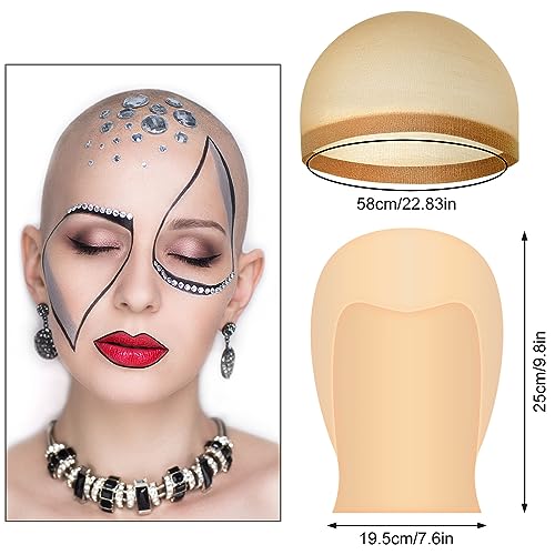 Halloween Bald Cap Set - 2/4/6 Pieces Latex & Nylon Adult Costume Wigs - Classic Variation