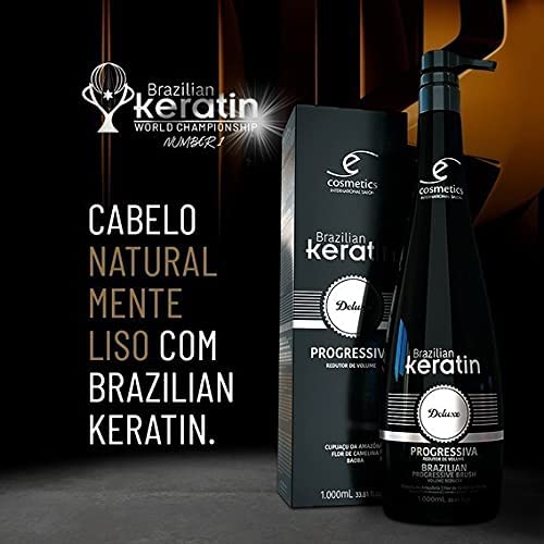 Ecosmetics Deluxe Brazilian Keratin Treatment Organic Semi Definite 1L Brazilian Keratin Treatment | Progressive Brush | Straightening & Smoothing System | Volume Reducer | 100% Straight Hair