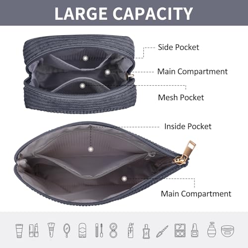 MAGEFY Corduroy Makeup Bag Set - 2 Mini Organizers with Pockets