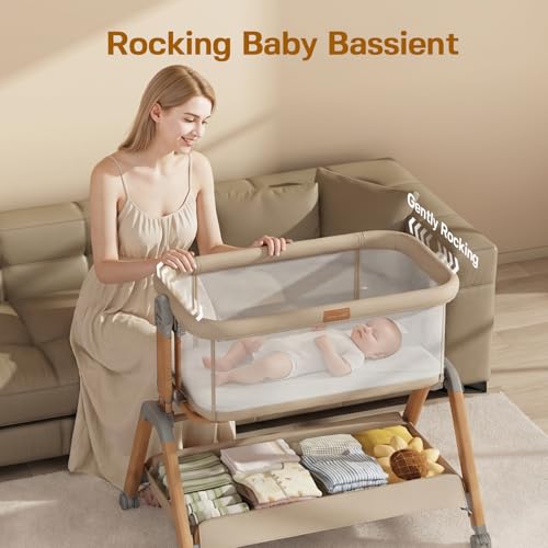 3-in-1 Baby Bassinet Bedside Sleeper with Gentle Rocking & Mesh