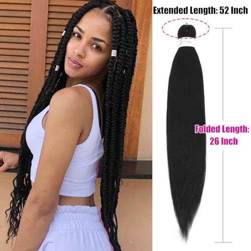 Braiding Hair Pre Stretched, 26 Inch 8 Pack Black Prestretched Braiding Hair For Women Braid Hair, Long Professional Synthetic Hair For Knotless Boho Crochet Braids,Yaki Straight Texture(26in,1b,8pc£©