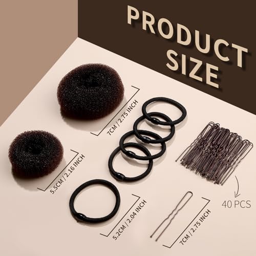 Hair Bun Maker Kit for Kids, 8PC Donut Bun Set with Elastic Ties