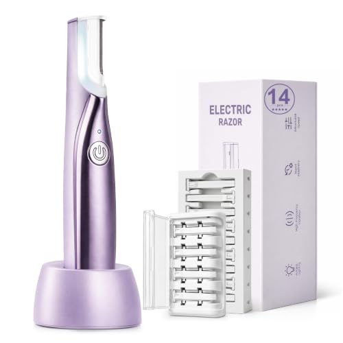 Sonic Dermaplaning Tool for Women, Rechargeable Electric Razor with 14 Blades