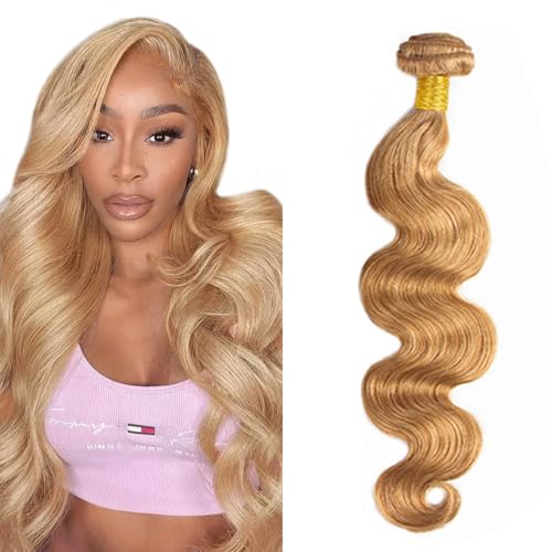 AuokMar Honey Blonde #27 B 14-inch Human Hair Extensions Body Wave Bundles 55g