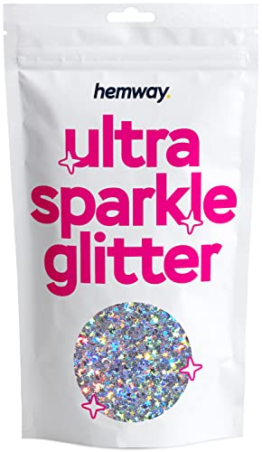 Hemway Premium Ultra Sparkle Glitter Multi-Purpose Metallic Flake for Nail Art, Cosmetic Graded, Makeup, Festival and Hair 100g / 3.5oz - Ultrafine (1/128 0.008 0.2mm) - Silver Holographic Stars Moons