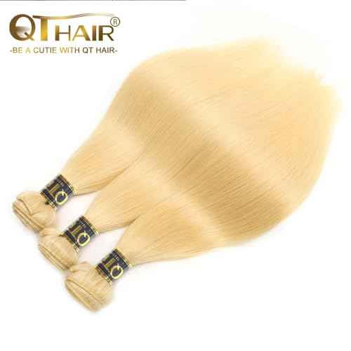 QTHAIR 613 Blonde Bundles 16" 18" 20" 300g 16A Grade Brazilian Virgin Straight Human Hair 3 Bundles 100% Unprocessed Virgin Remy Blonde Hair Weave For Women